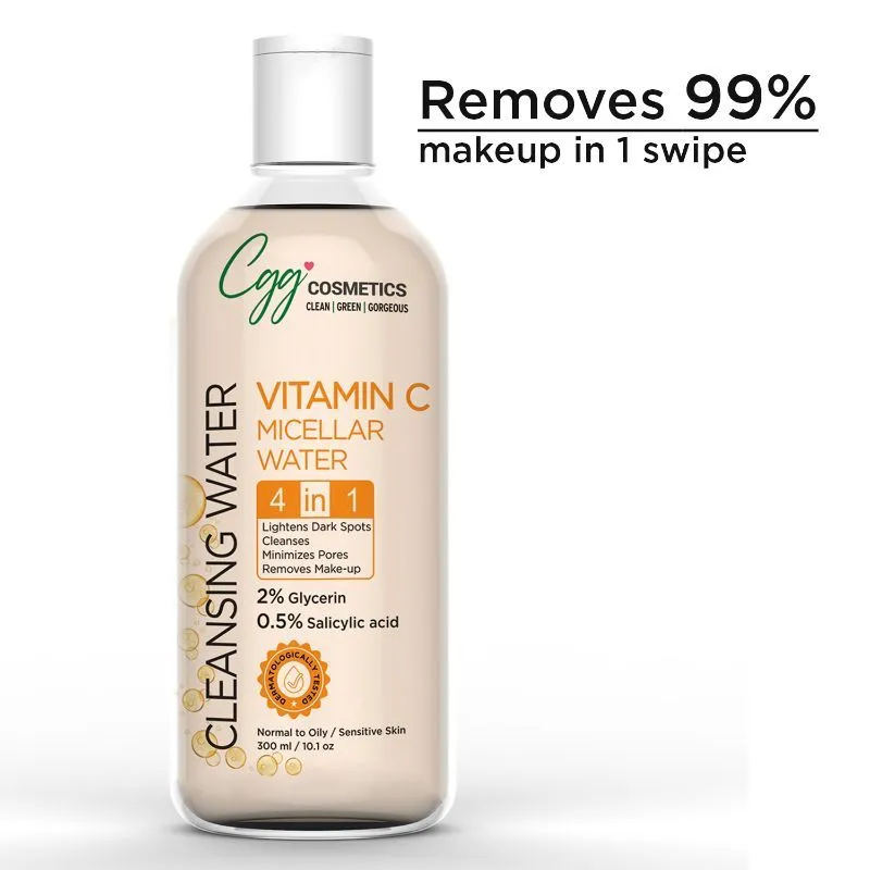 CGG Cosmetics Vitamin C Micellar Water For Skin Brightening, Removes Makeup, Minimizes Pores