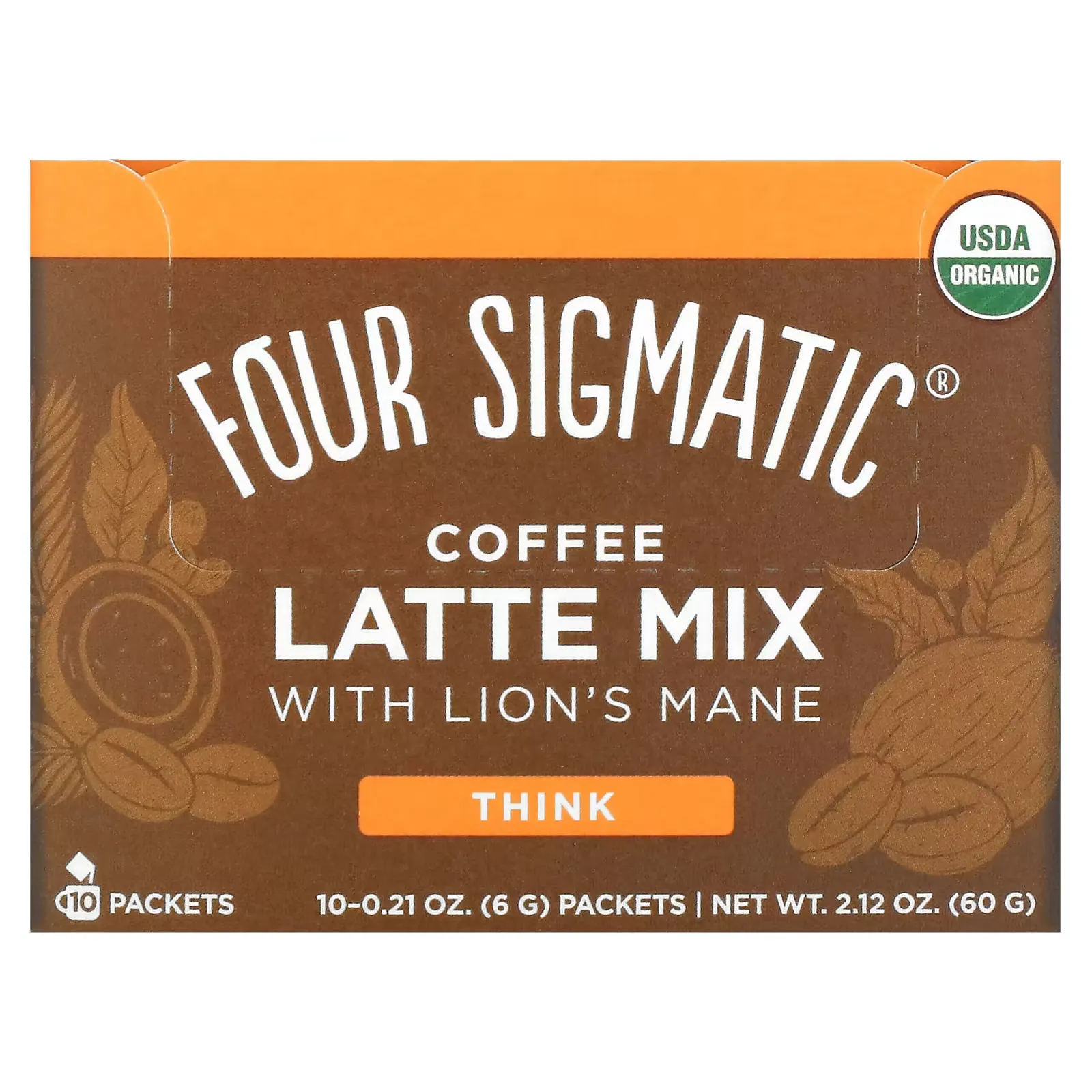 Coffee Latte Mix with Lion's Mane, Think, 10 Packets, 0.21 oz (6 g) Each