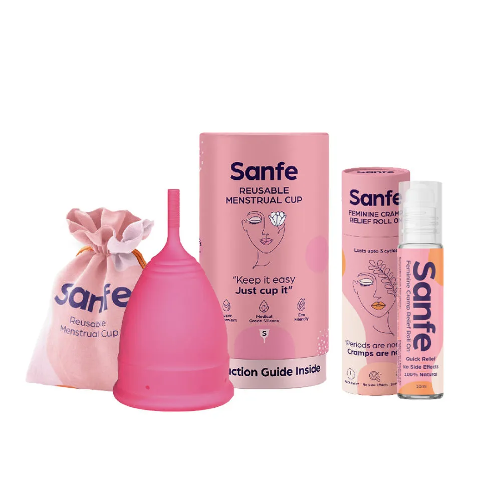 Sanfe Resuable Menstrual Cup Small And Feminine Cramp Relief Roll On