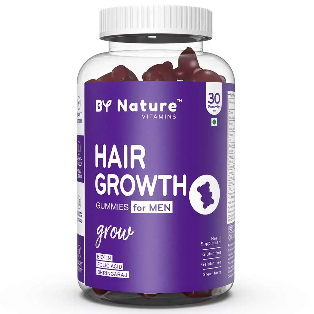 By Nature Hair Growth,  30 gummies  Unflavoured (For Men)