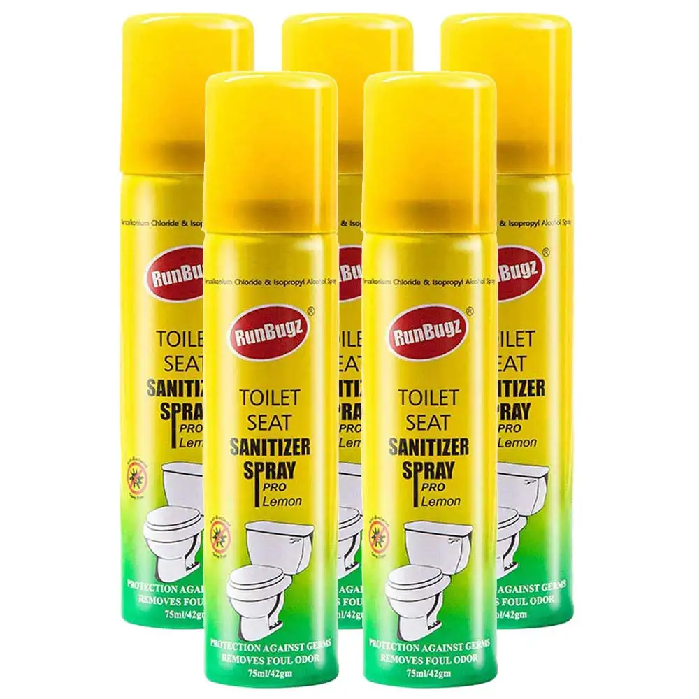 RunBugz Toilet Seat Sanitizer Spray,  Lemon  75 ml  Protection Against Germs (Pack of 5)