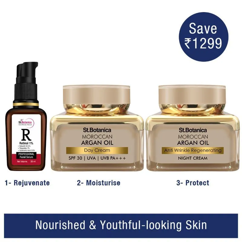 St.Botanica Nourishing Skincare Combo With Moroccan Argan Day Cream + Night Cream & Retinol Serum