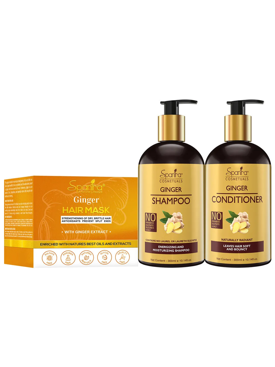 Spantra Ginger Shampoo, Conditioner And Hair Mask (Pack Of 3)