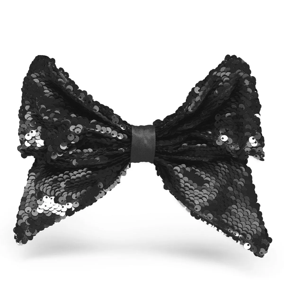 Elaa Suzy Hair Bow In Matt Black-shiny Black Reversible Sequins