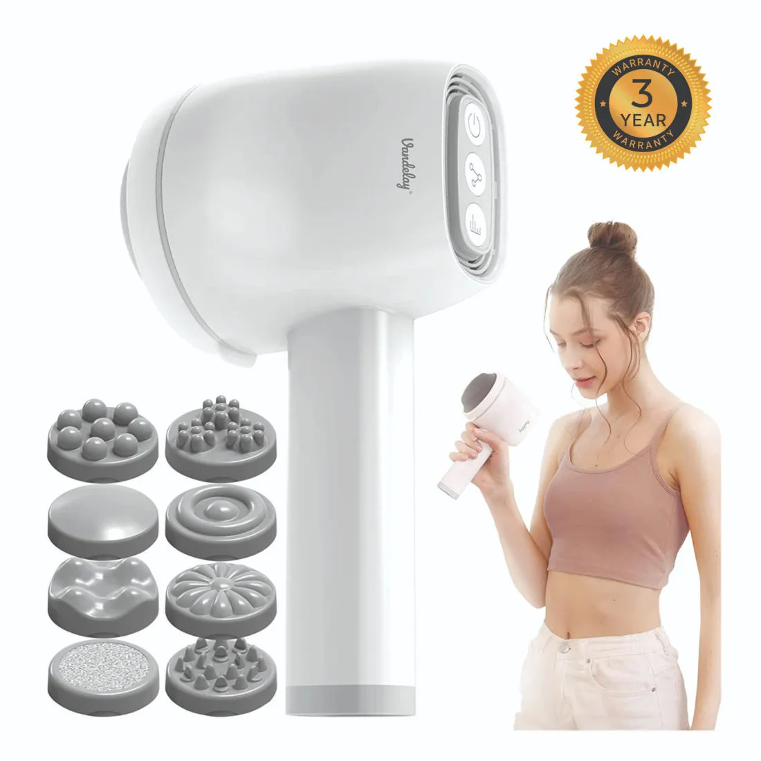 Vandelay Electric Handheld Full Body Massager (rechargeable) Massage Machine For Home (White)