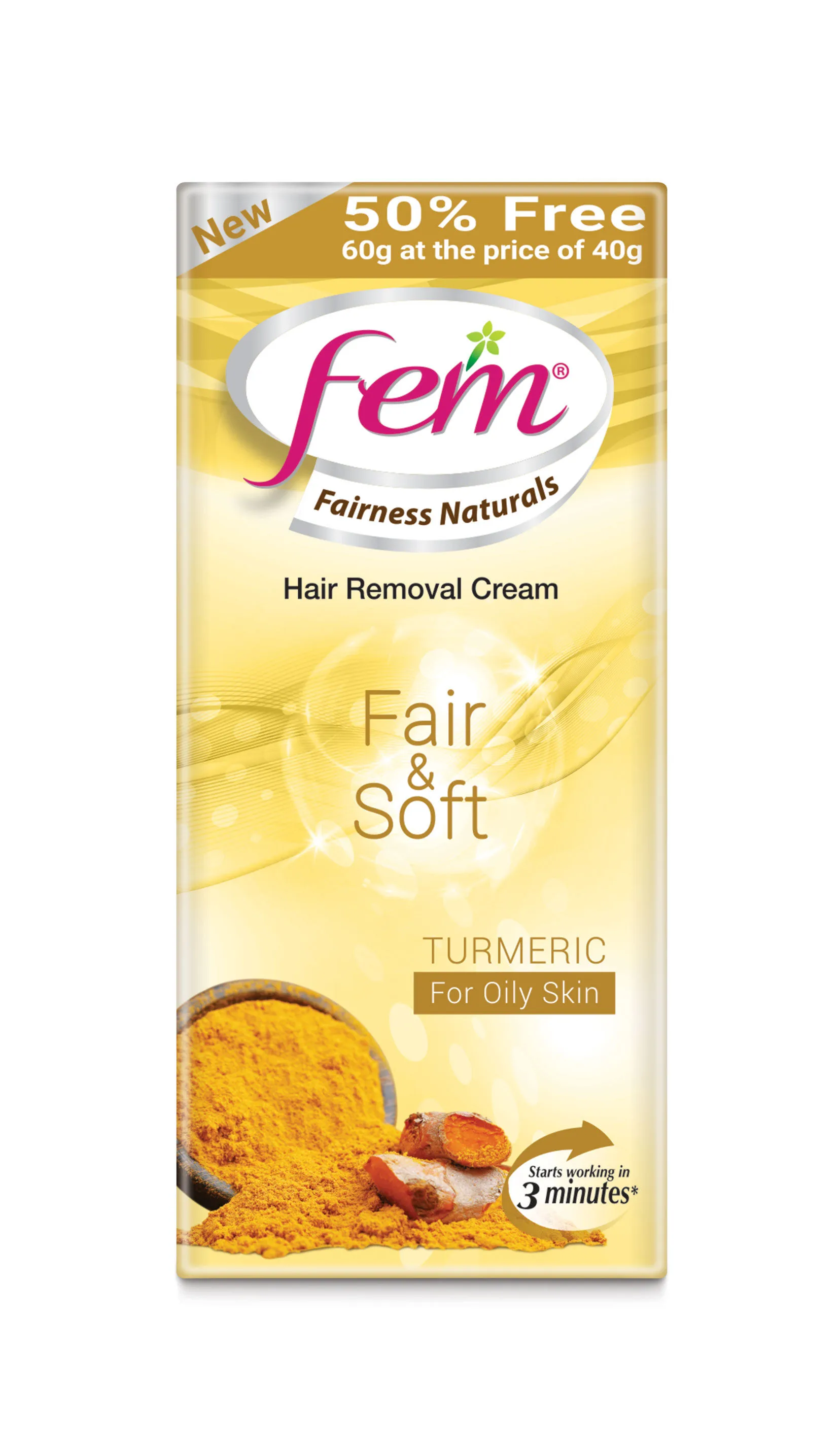 Fem Fairness Naturals Hair Removal Cream Fair and Soft Turmeric - Oily Skin (40g + 50% Extra)