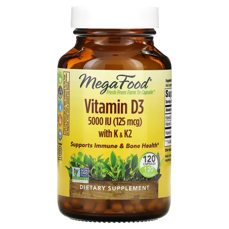 Vitamin D3 with K & K2, 5,000 IU (125 mcg), 120 Capsules