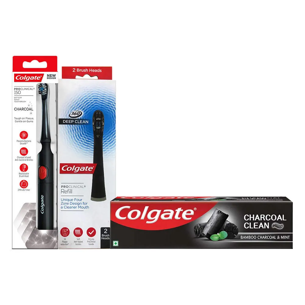 Colgate ProClinical 150 Charcoal Battery Toothbrush with 2 Refills Charcoal Clean Toothpaste