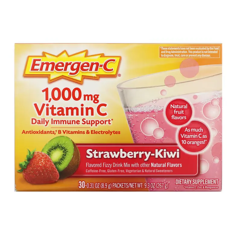 Vitamin C, Flavored Fizzy Drink Mix, Strawberry-Kiwi, 1,000 mg, 30 Packets, 0.31 oz (8.9 g) Each