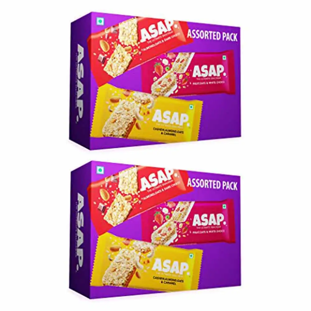 ASAP Healthy Granola Bars,  6 bar(s)  Dark Choco Almond, Fruits & White Choco, Cashew Caramel, Pack of 2