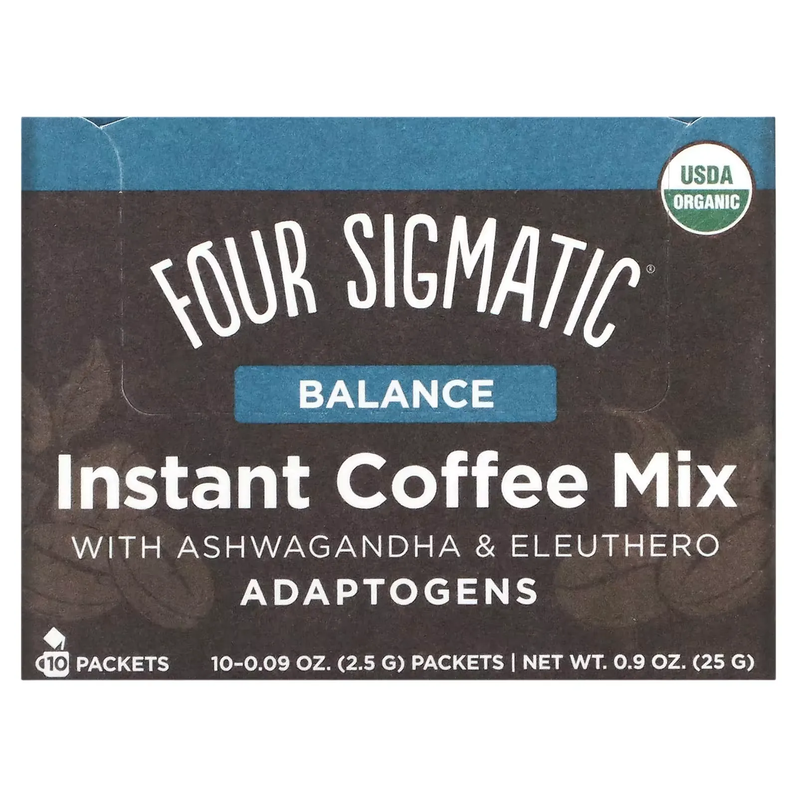 Adaptogens Instant Coffee Mix with Ashwagandha & Eleuthero, Balance, Medium Roast, 10 Packets, 0.09 oz (2.5 g) Each