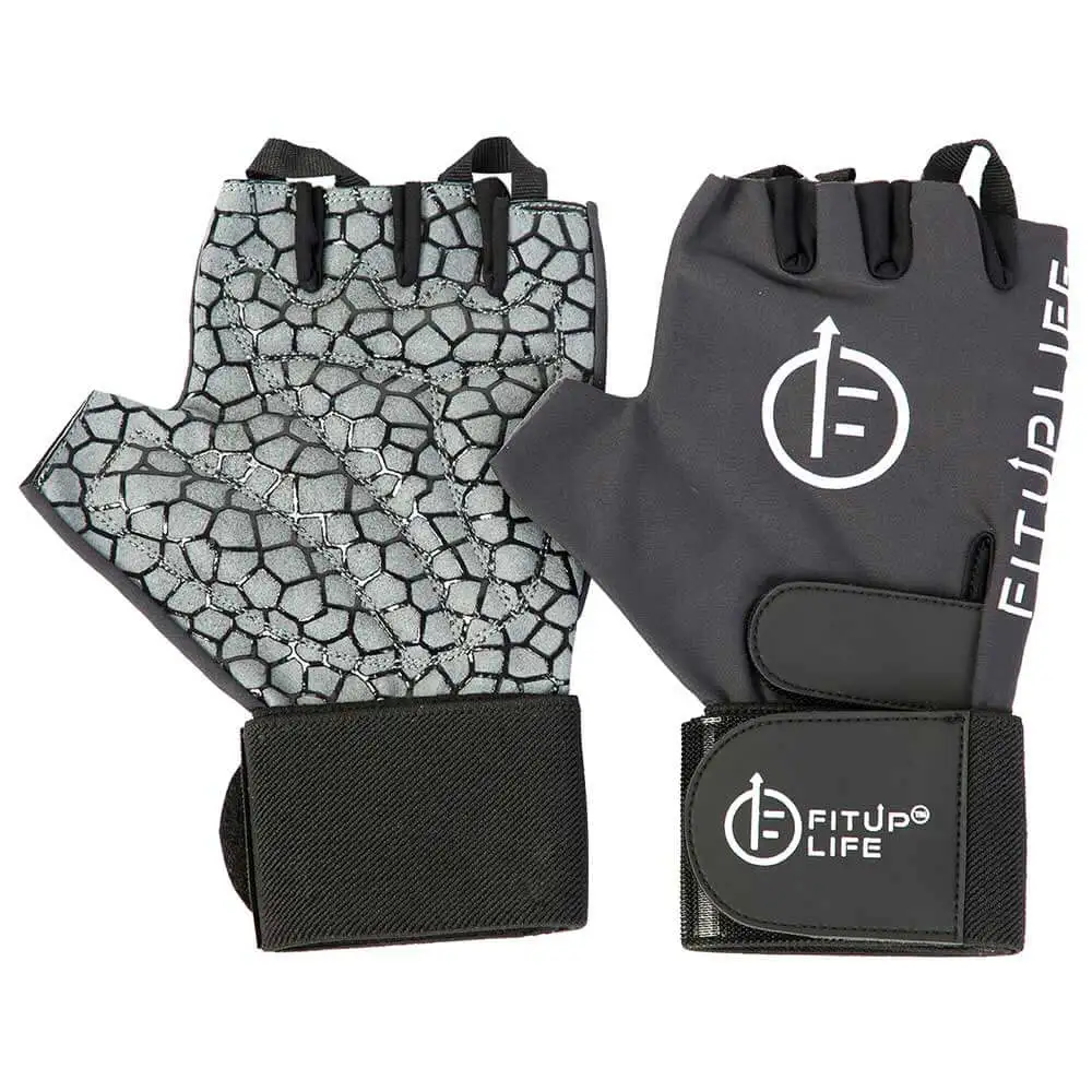 Fitup Life Gym Gloves with Adjustable Velcro Strap & Web Leather Padding,  Black with Grey  Medium