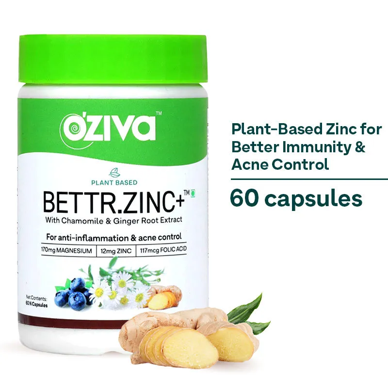 OZiva Bettr.Zinc+, Plant-Based Zinc capsule with Magnesium & Ginger, for Immunity & Acne Control