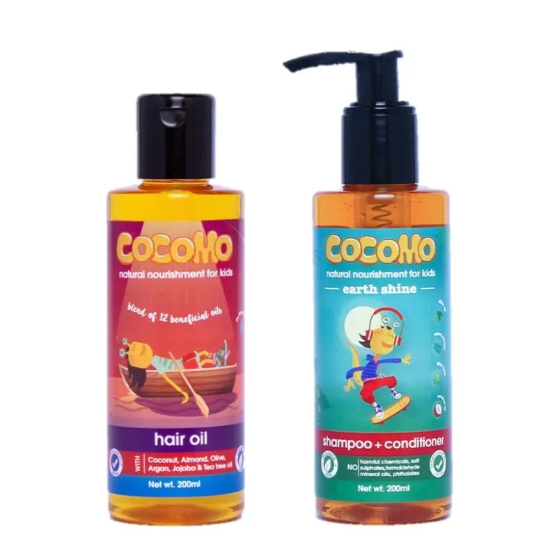 Cocomo Natural Kids Hair Care Combo - 12 In 1 Hair Oil + Earth Shine Shampoo