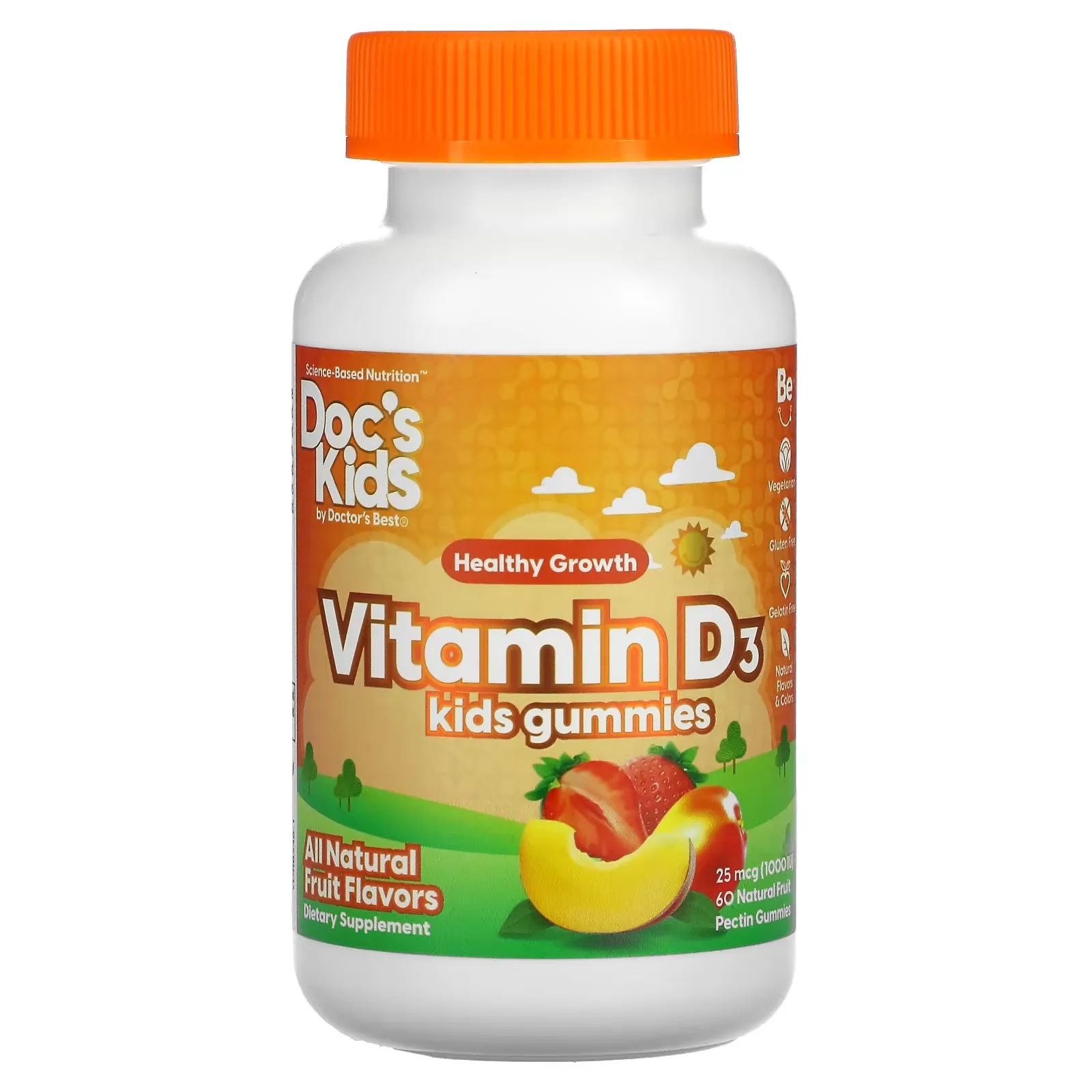 Doc's Kids, Vitamin D3 Gummies, All Natural Fruit, 25 mcg (1,000 IU), 60 Natural Fruit Pectin Gummies