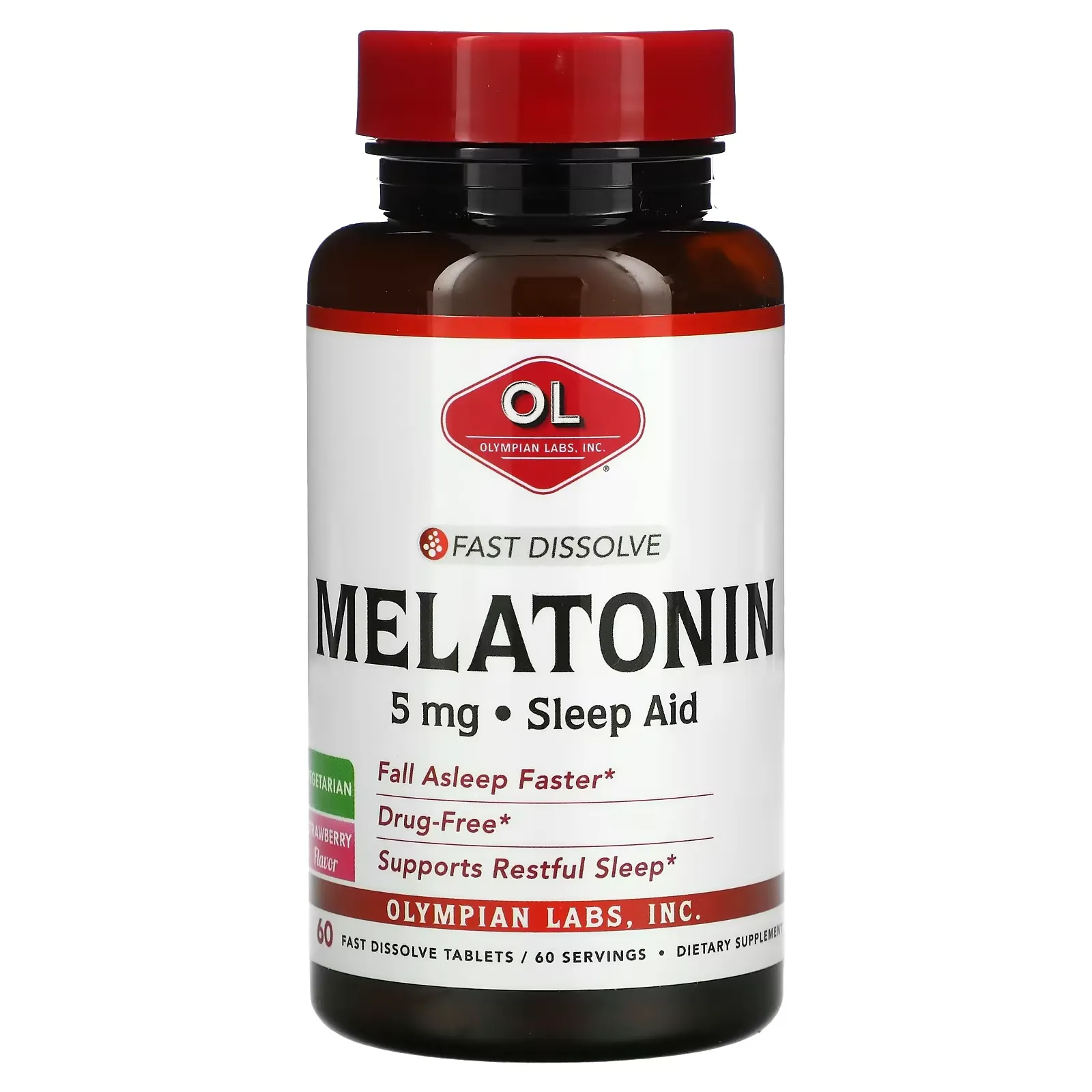 Fast Dissolve Melatonin, Strawberry, 5 mg, 60 Fast Dissolve Tablets