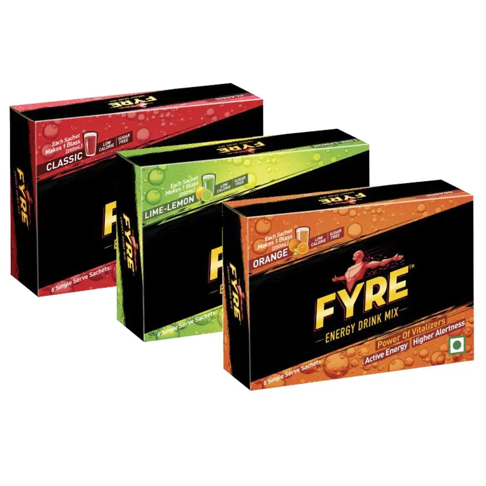 Fyre Energy Drink Mix Pack of 3,  18 sachets/pack  Assorted