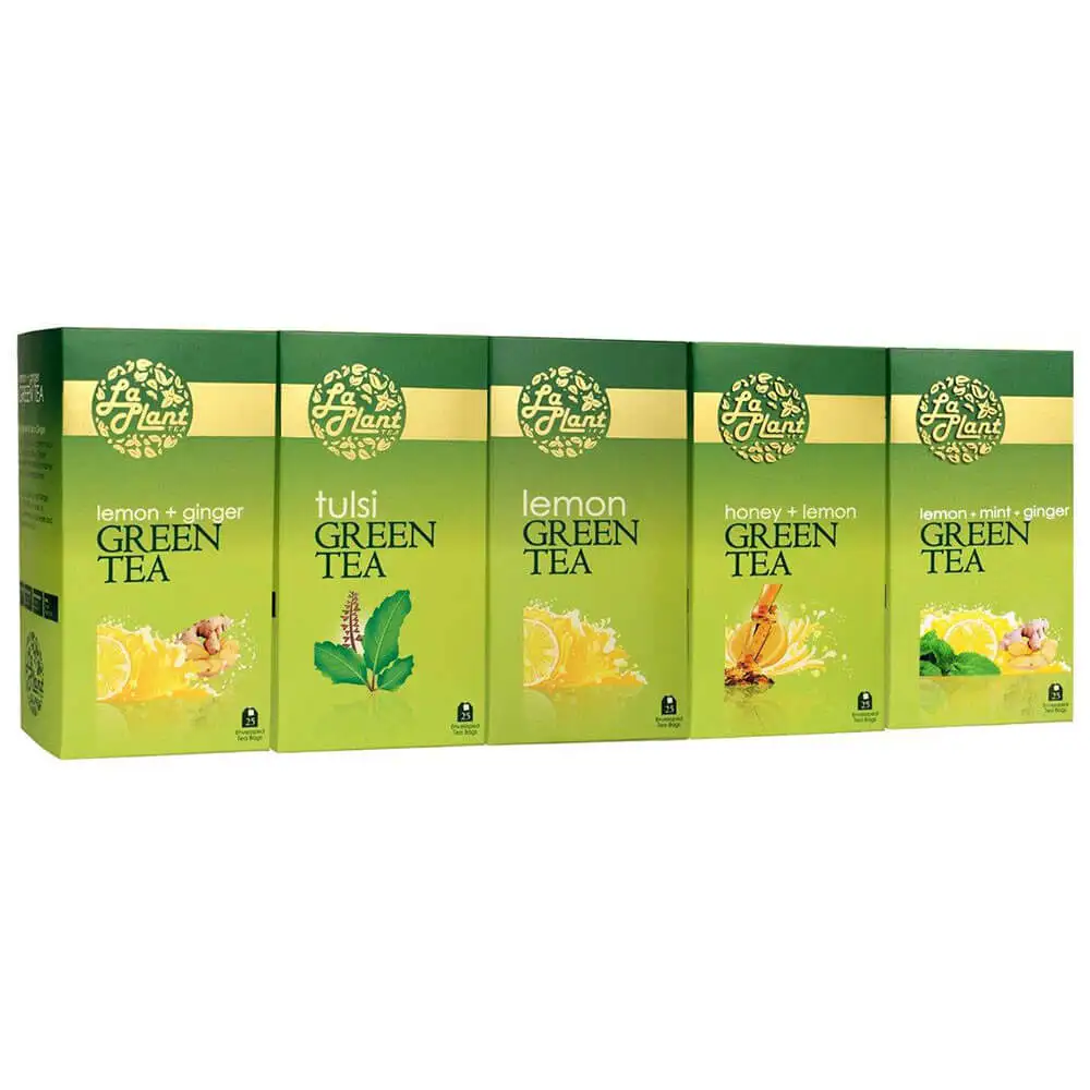 Laplant Green Tea Collection XV,  125 Tea Bag(s)  Lemon Ginger, Tulsi, Lemon, Honey Lemon & Lemon Mint Ginger