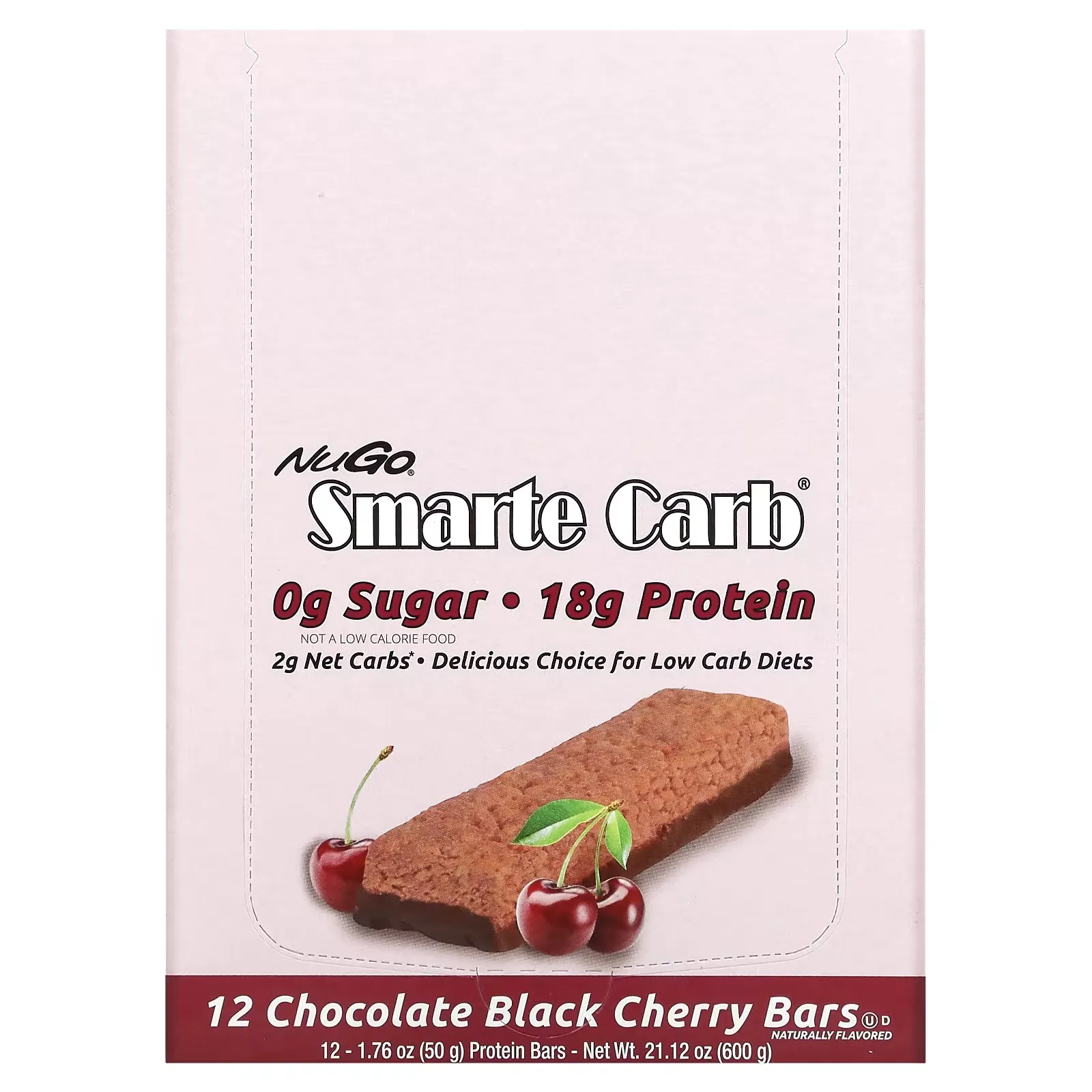 Smarte Carb Bar, Chocolate Black Cherry, 12 Bars, 1.76 oz (50 g) Each