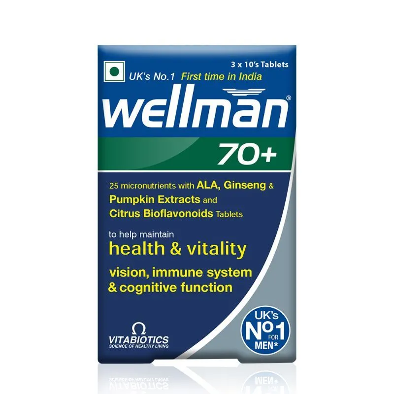 Wellman 70+ UK's No.1 Multivitamin for Men above 70 (Pumpkin seed, Bioflavonoids, Ginseng & more)