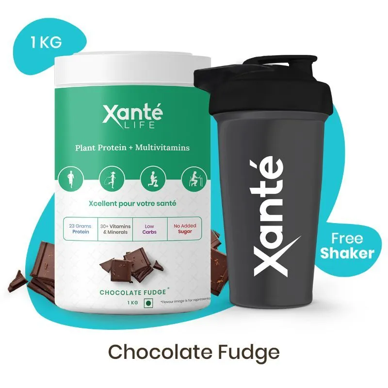 Xante Low Carb 23gm Plant Protein With 30+vitamins - Chocolate Fudge Flavor + Free Shaker