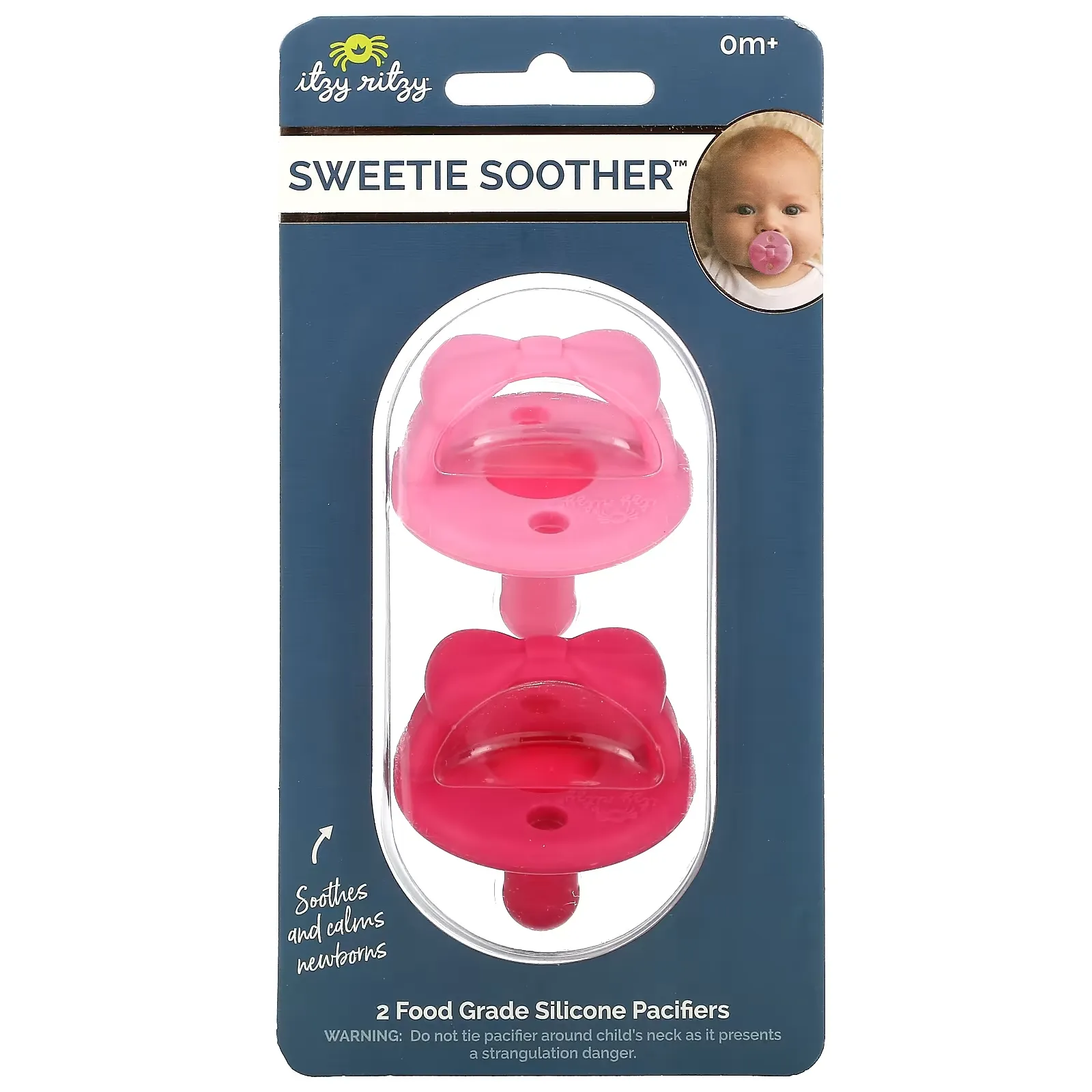 Sweetie Soother, Food Grade Silicone Pacifiers, 0+ Months, Cotton Candy Watermelon Bow, 2 Pacifiers