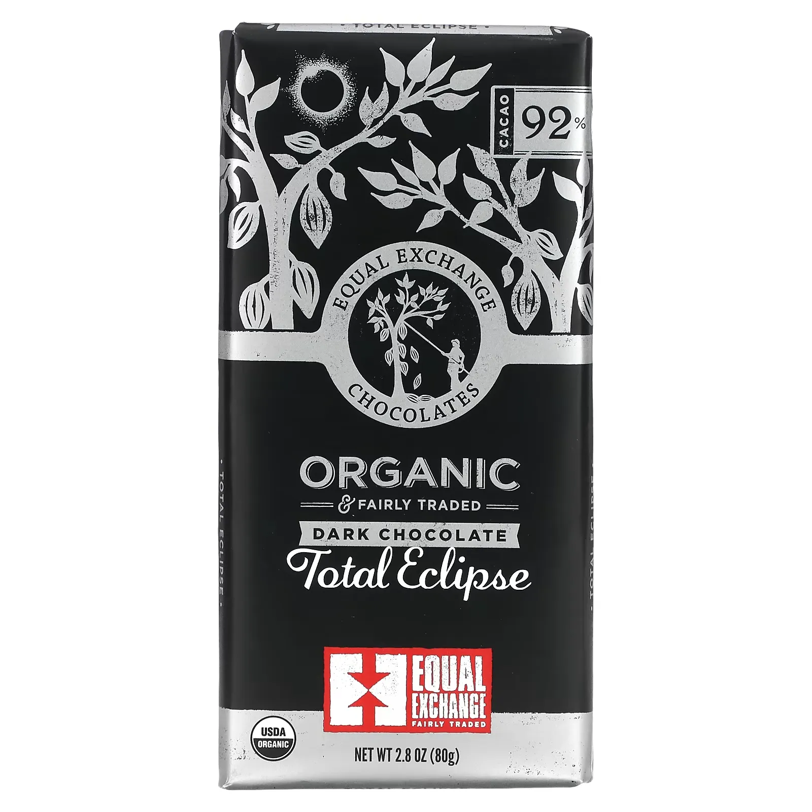 Organic Dark Chocolate, Total Eclipse, 92% Cacao, 2.8 oz (80 g)