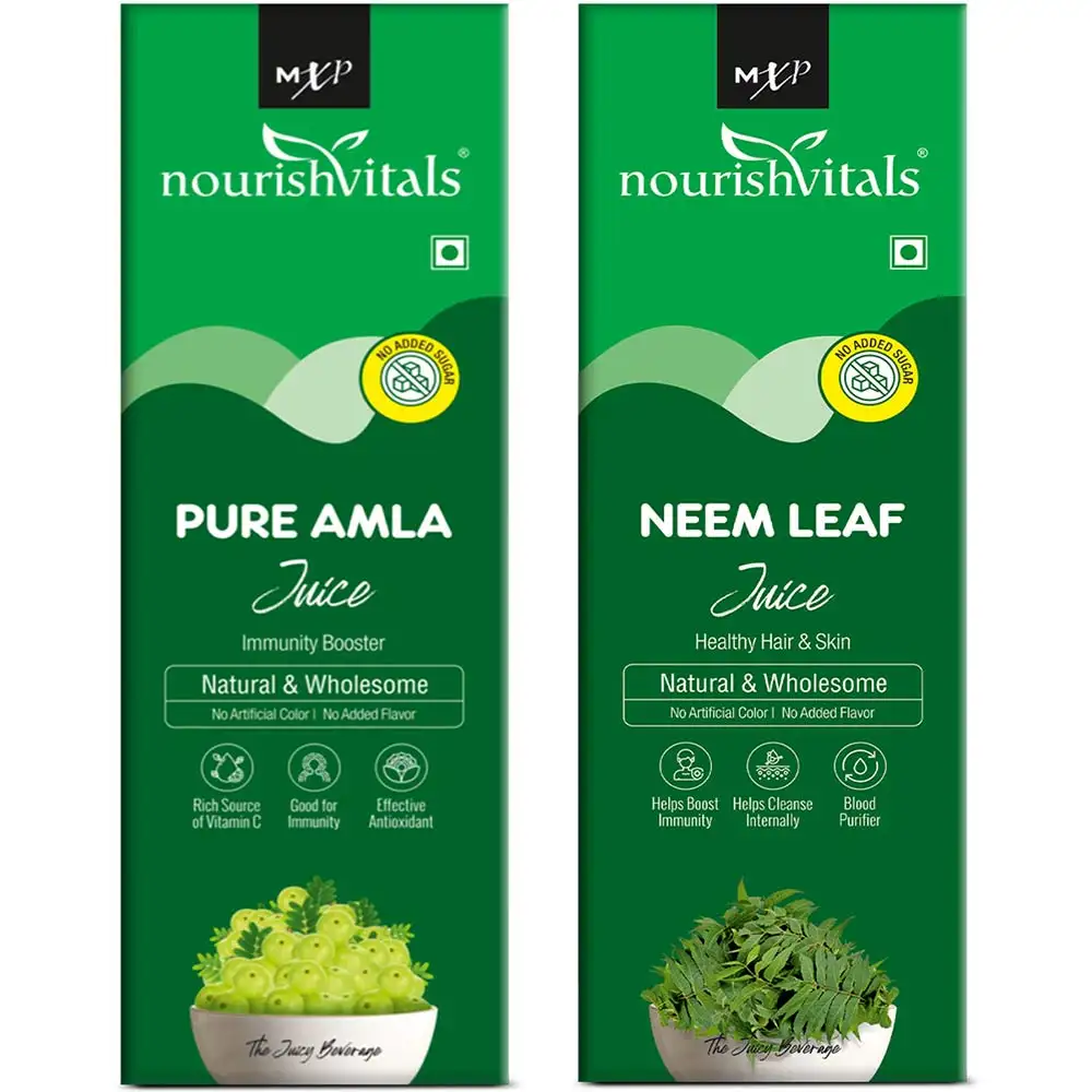 NourishVitals Pure Amla & Neem Leaf Juice 500 ml Combo,  Natural  2 Piece(s)/Pack