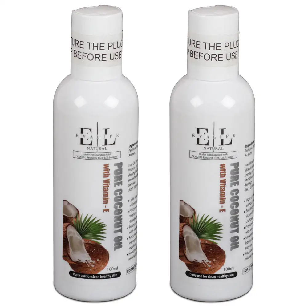 Evalife Pure Coconut Oil with Vitamin E - Pack of 2,  100 ml