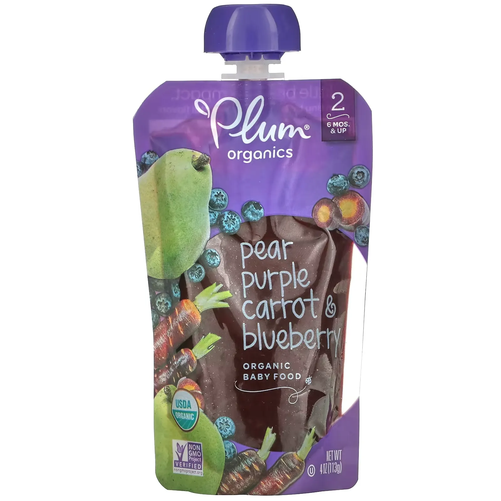 Organic Baby Food, 6 Mos & Up, Pear, Purple Carrot & Blueberry, 4 oz (113 g)