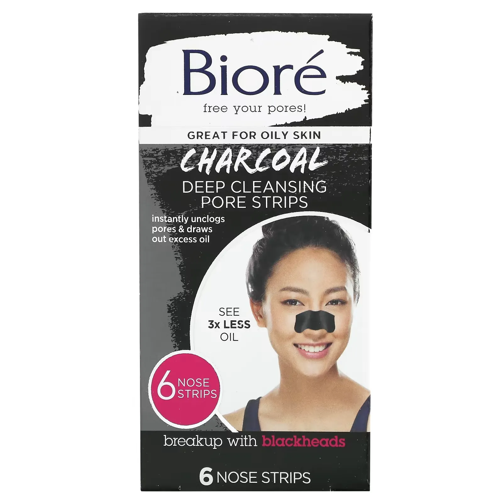 Deep Cleansing Pore Strips, Charcoal, 6 Nose Strips