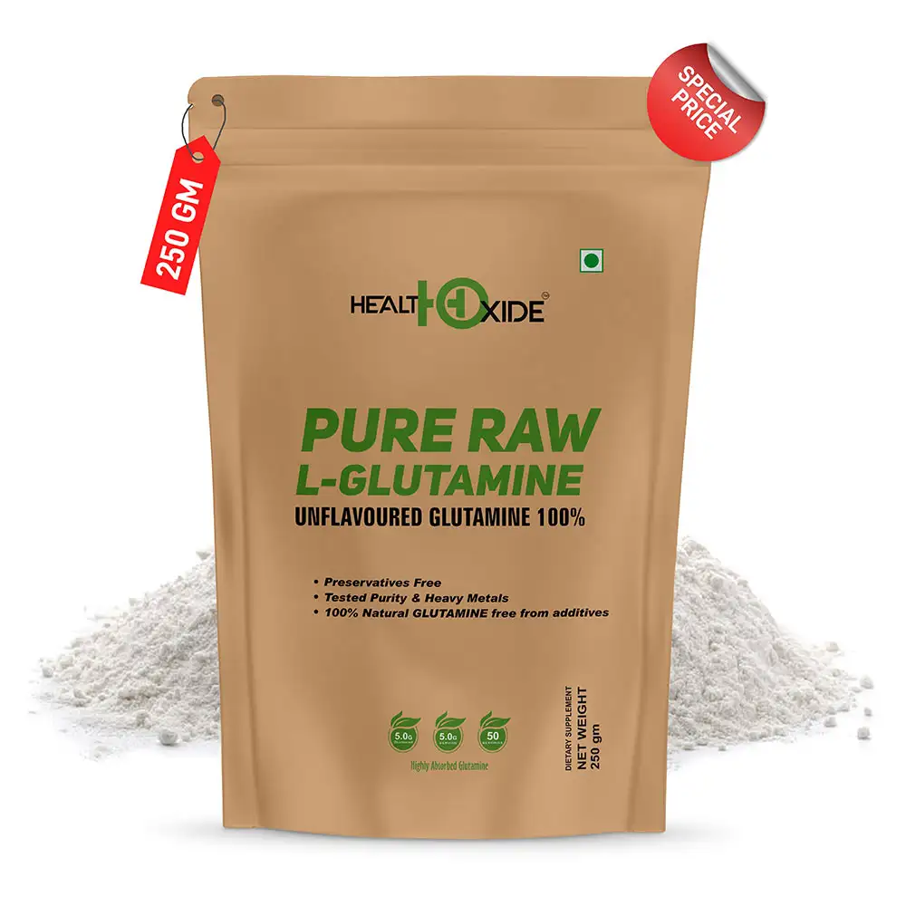 Health Oxide Pure Raw L Glutamine,  0.55 lb  Unflavoured with Free Shaker