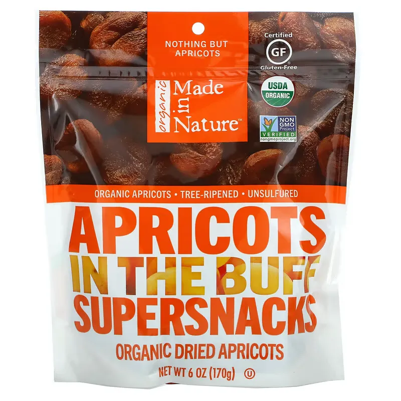 Organic Dried Apricots, In The Buff Supersnacks, 6 oz (170 g)