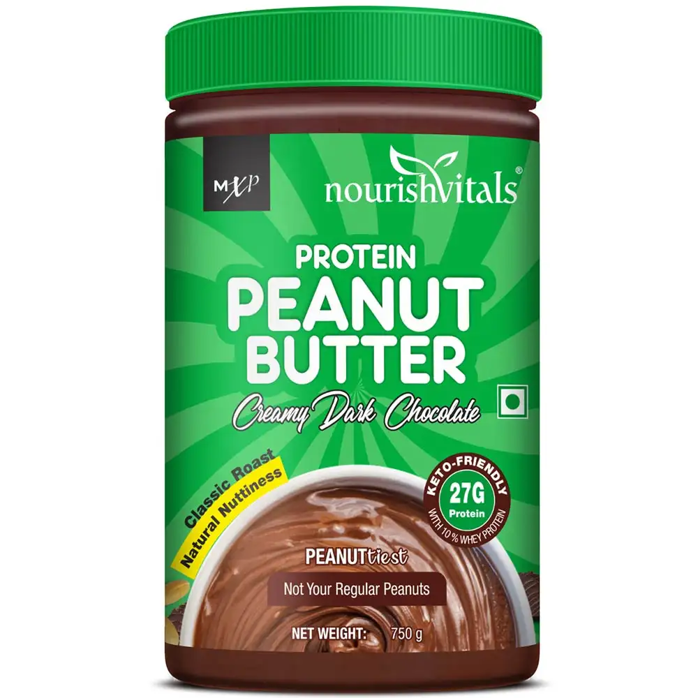 NourishVitals Protein Peanut Butter,  0.750 kg  Creamy Dark Chocolate