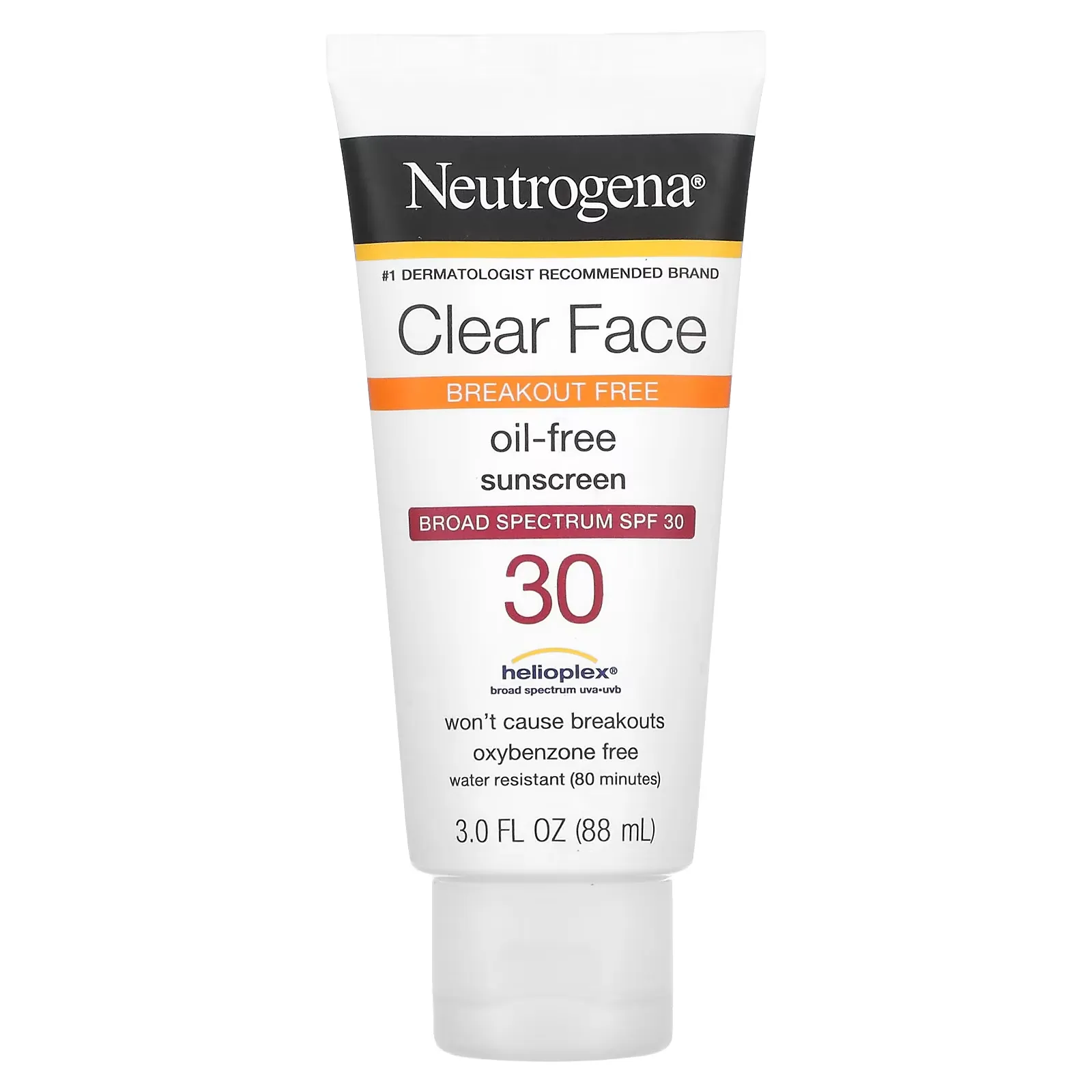 Clear Face, Oil-Free Sunscreen, Broad Spectrum SPF 30, Fragrance Free, 3 fl oz (88 ml)