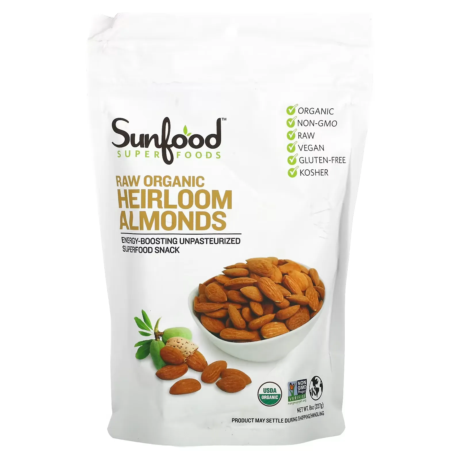 Raw Organic Heirloom Almonds, 8 oz (227 g)