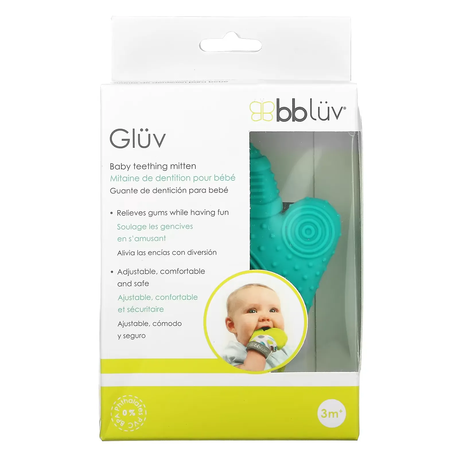 Gluv, Baby Teething Mitten, 3+ Months, Blue, 1 Mitten