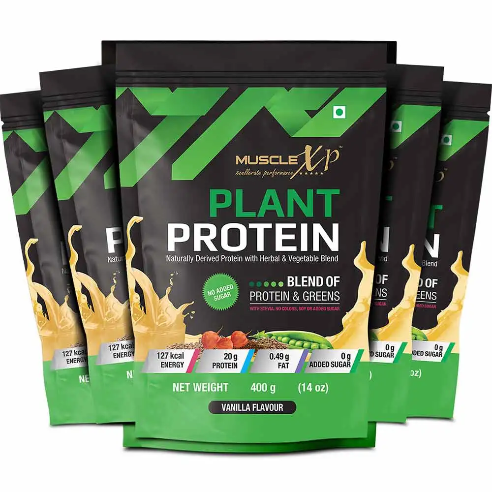 MuscleXP Plant Protein with Herbal and Vegetable Blend,  0.44 lb  Vanilla (Pack of 5)