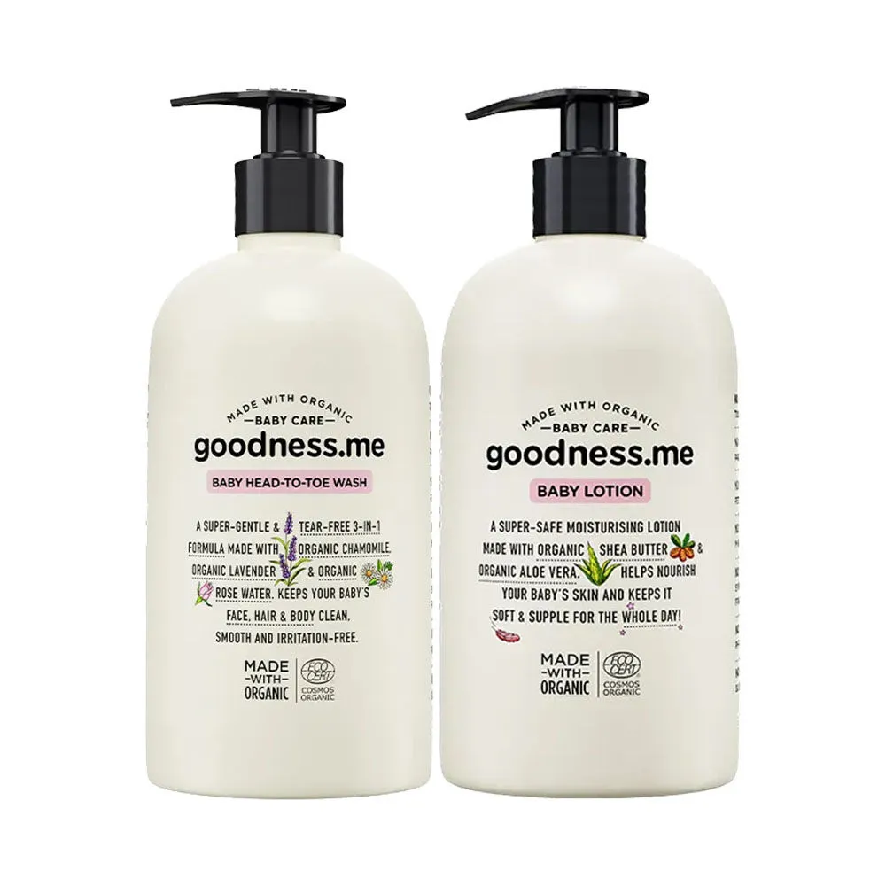 goodnessme Certified Organic Baby Bath Duo (Baby Lotion + Baby Head-To-Toe Wash)