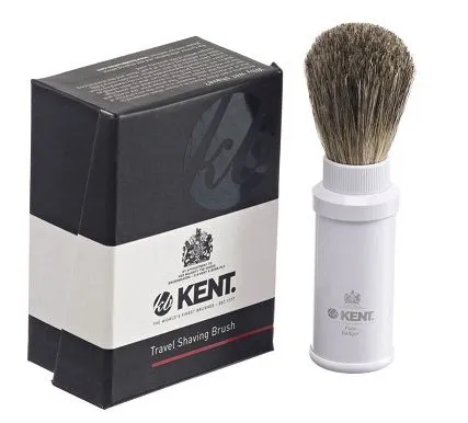 Kent TR3 Premium Real Badger Hair Travel Shaving Brush In White Anodized Aluminium Case