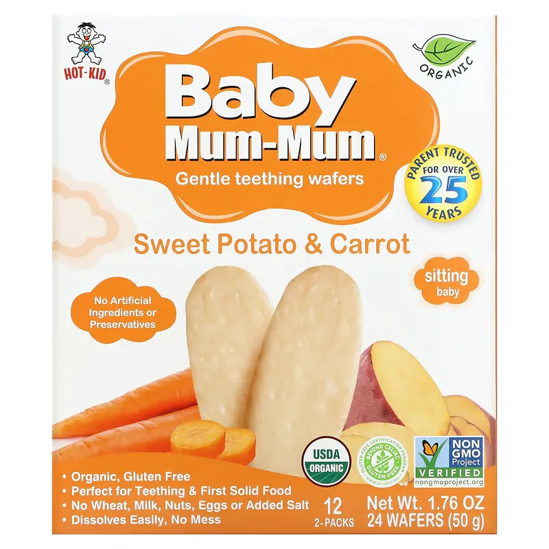 Baby Mum-Mum, Gentle Teething Wafers, Sweet Potato & Carrot, 12 Packs, 2 Wafers Each