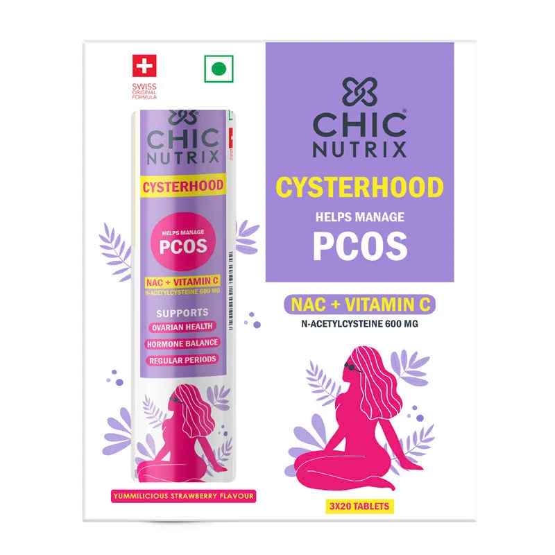 Chicnutrix Cysterhood - PCOS Management, 600mg N-Acetylcysteine (NAC) & Vitamin C - Tablets - Pack of 3