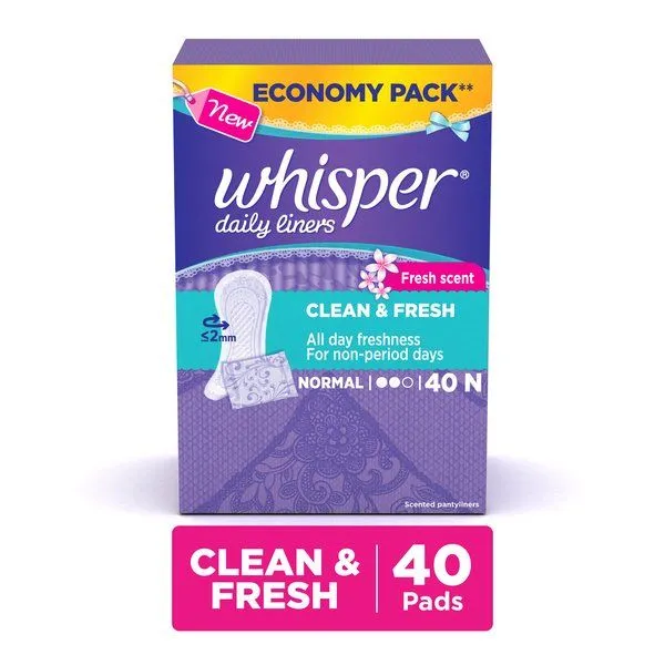 Whisper Daily Liners Clean & Fresh - Normal (40 Pads)