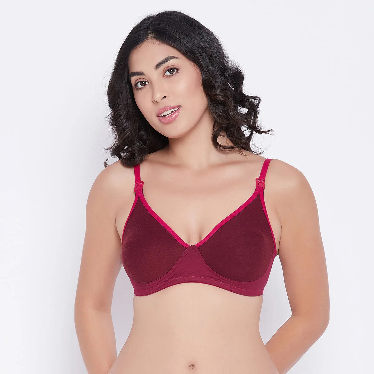 Clovia Non-Padded Non-Wired Full Cup Nursing Bra in Maroon - Cotton