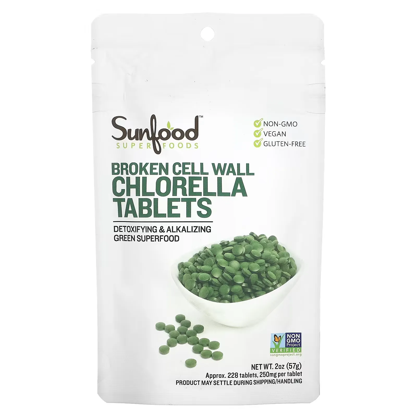 Broken Cell Wall Chlorella Tablets, 250 mg, 228 Tablets, 2 oz (57 g)