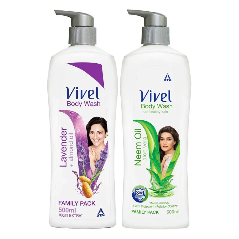 Vivel Body Wash, Lavender & Almond Oil And Neem Oil & Aloe Vera, Shower Creme Combo Pack