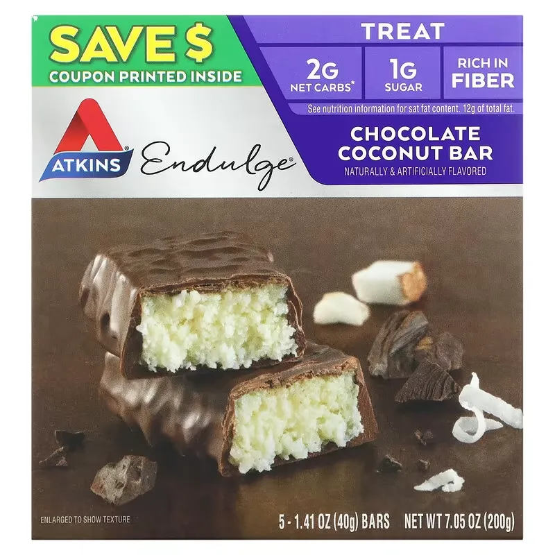 Endulge, Chocolate Coconut Bar, 5 Bars, 1.41 oz (40 g) Each