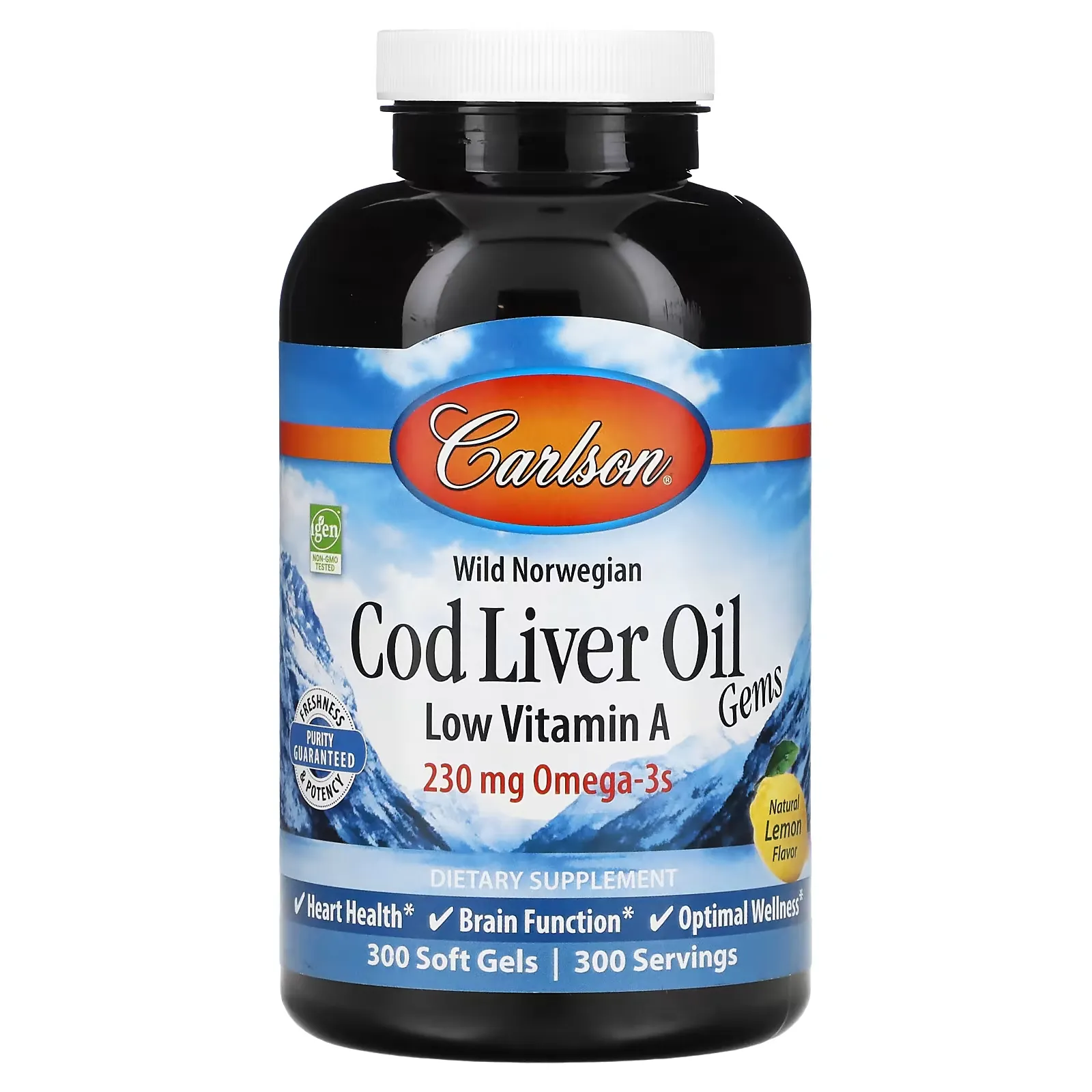 Wild Norwegian, Cod Liver Oil Gems, Low Vitamin A, Natural Lemon , 300 Soft Gels