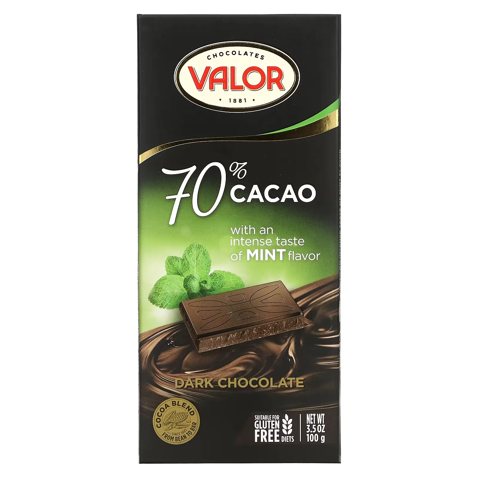 Dark Chocolate, 70% Cocoa, With Mint, 3.5 oz (100 g)