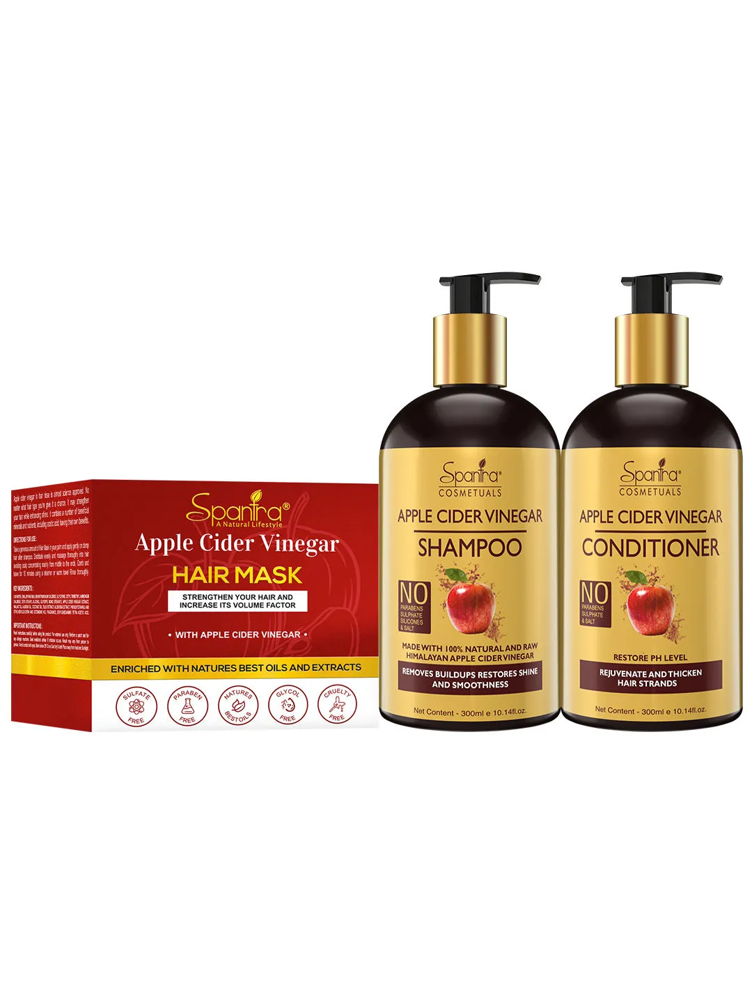 Spantra Apple Cider Vinegar Shampoo, Conditioner And Hair Mask (Pack Of 3)